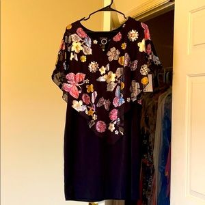 Navy and metallic floral dress